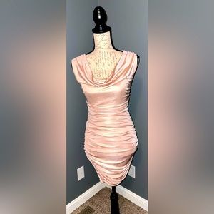 Champagne Ruched Dress from express sleeveless short “ Cinderella “dress sz xs